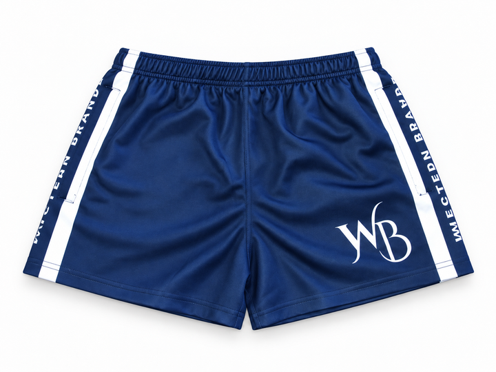 Womens Footy Shorts – Blue/White