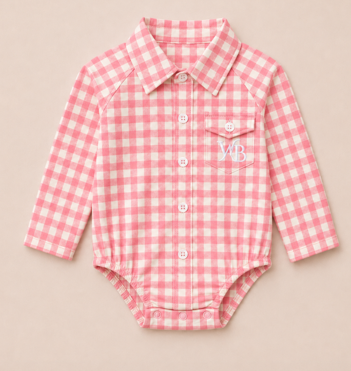 Country Kid Check Romper – Pink